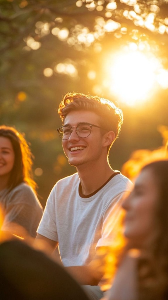 Young smiling professional in warm golden sunlight